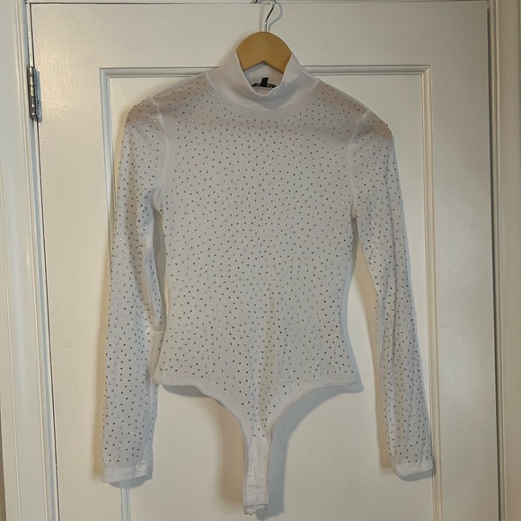 Honey: White sheer rhinestone bodysuit - Picture 5 of 5